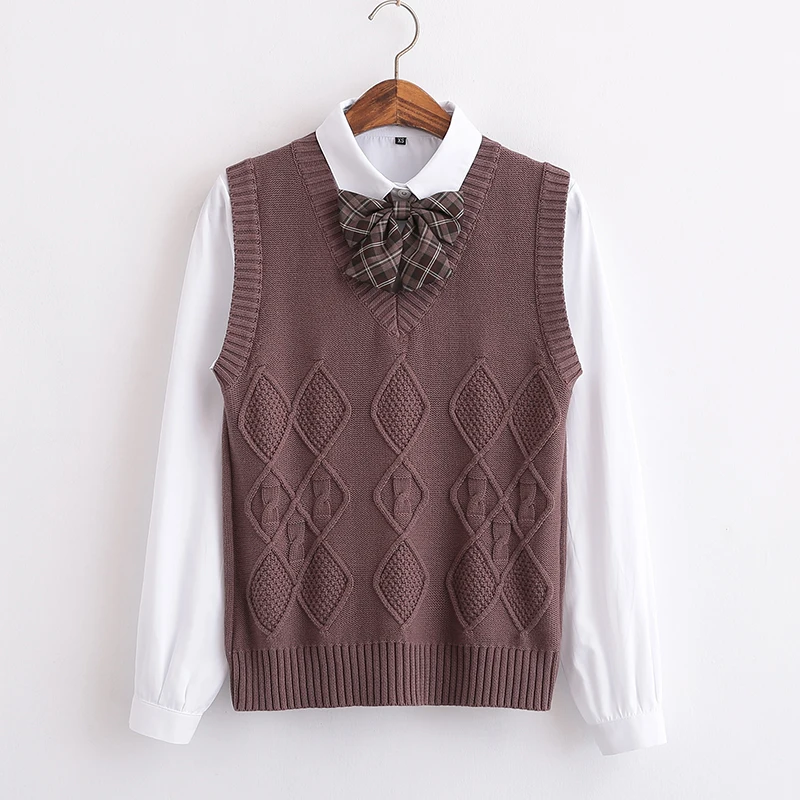 Solid brown sweater vest cotton diamond 
