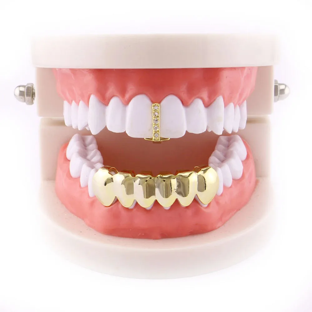 1 Pcs Gold Color Teeth Grills Stick Shape Single Grillz Top Fangs Grills Tooth Cap For Women Men Halloween Party Body Jewelry