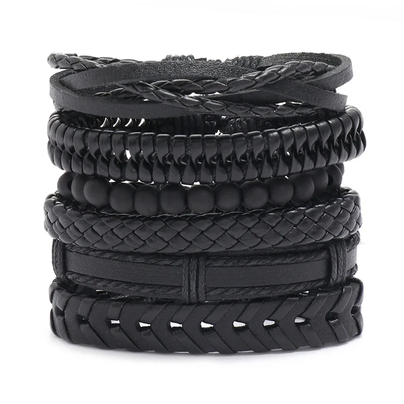 Modyle New Fashion Luxury Braided Wrap Leather Bracelets for Men Punk Vintage Charm Beads Wristbands Bracelets Jewelry-animated-img