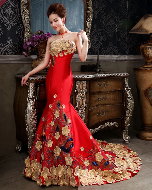 Red Mermaid Cheongsam Traditional 