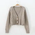 Short style high-waisted slim plastic sweater women 2023 spring new single-breasted knitted cardigan twist small jacket preview-2