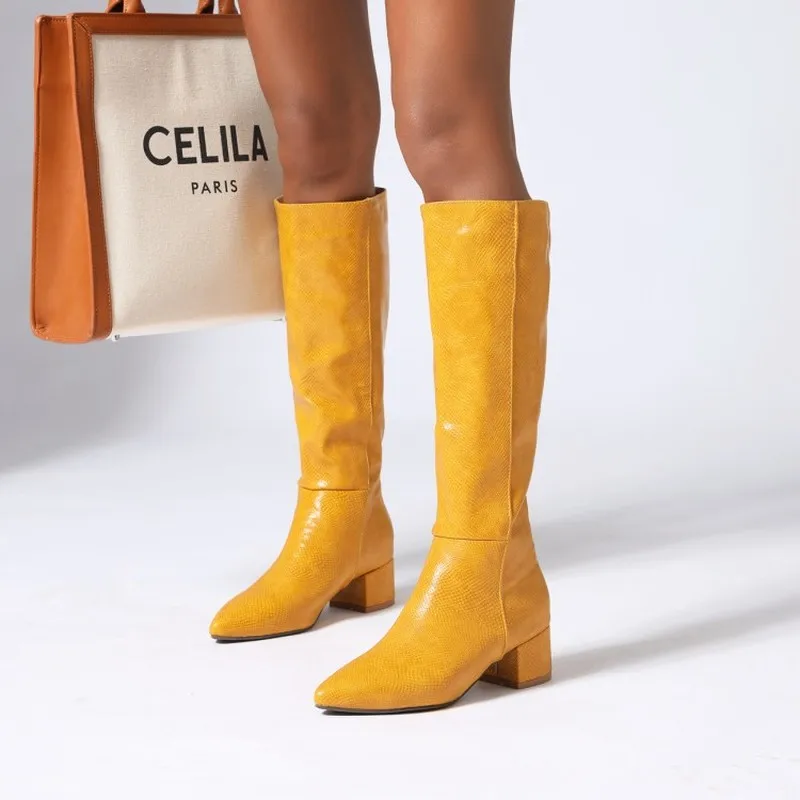 yellow knee high boots