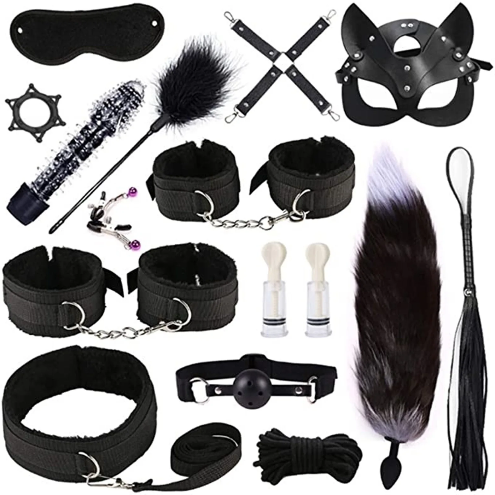 Купить Секс товары Cat Ear Mask 40cm Fox Tail Metal Anal Plug Bdsm Sex Bondage Set Whip 3521