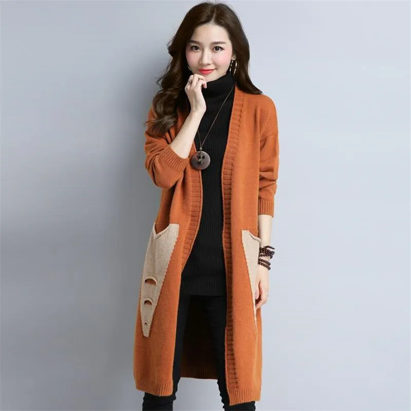 Winter Women Sweater Jacket Solid Color 