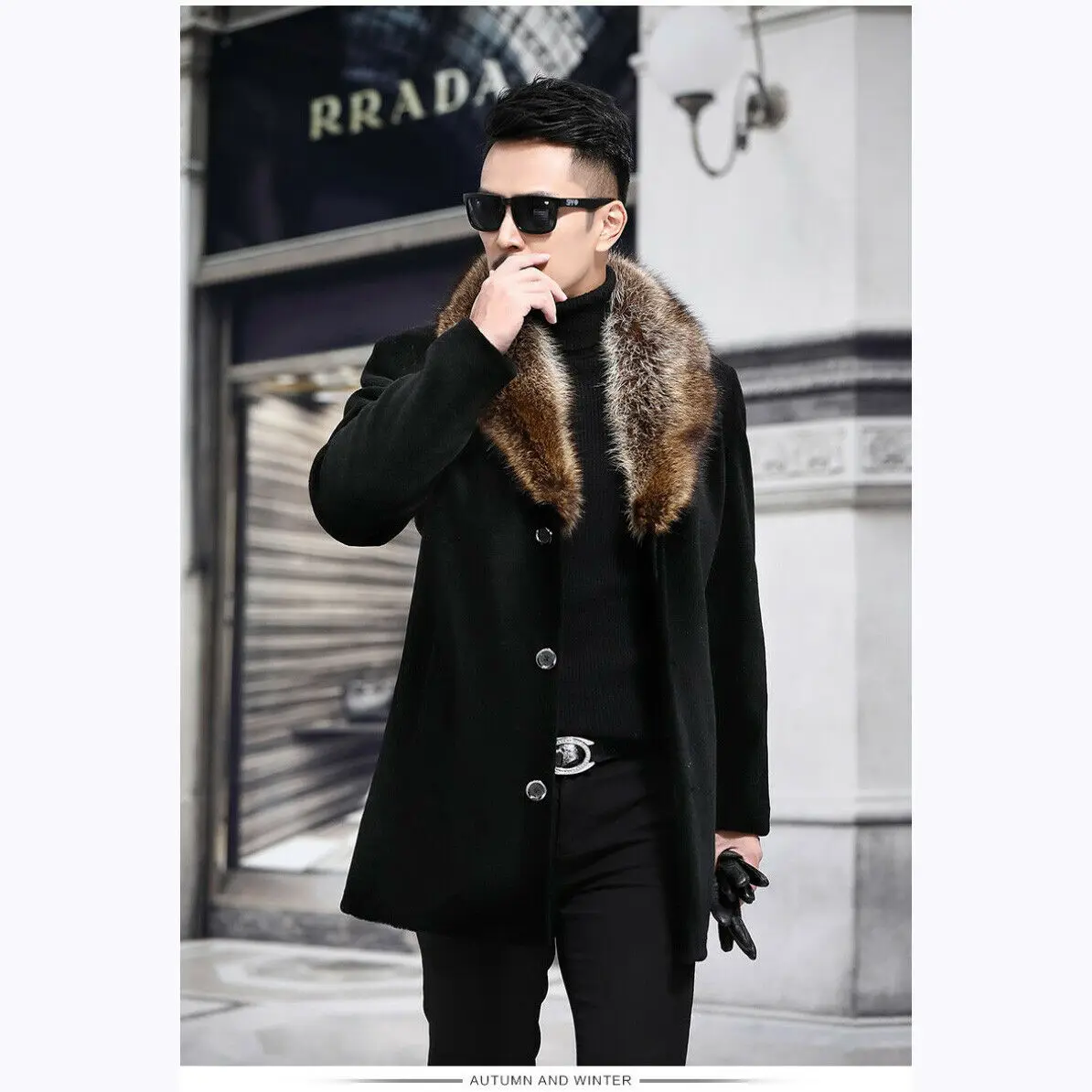 men trench coat with fur