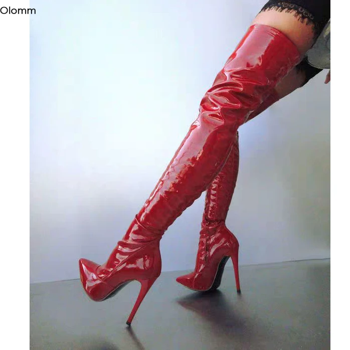 glossy thigh high boots