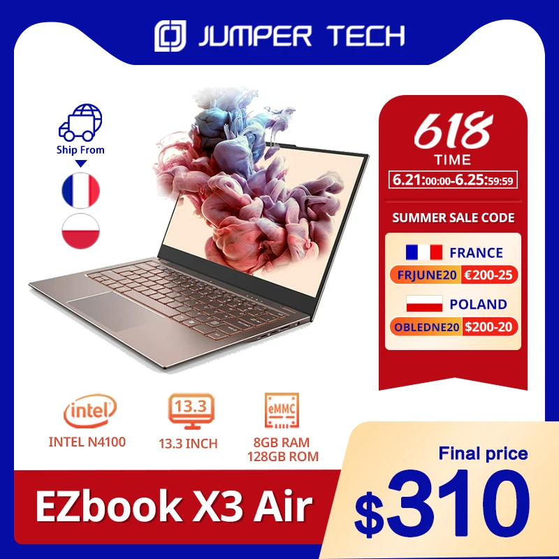 Notebook Jumper EZBOOK X3 Air Intel N4100 13.3 inch 1920*1080 8GB DDR4 128GB SSD Windows 10 Tablet Laptops
