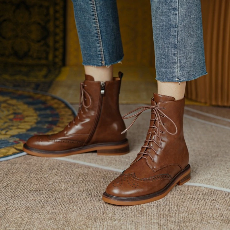 brown leather short boots womens