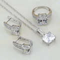 925 תכשיטים מכסף לנשים אביזרי חתונה עגילי גביש מעוקבים לבנים / pendant / צוואר / טבעת
