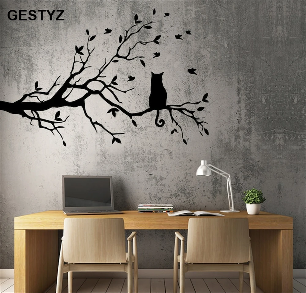 Vinyl Decal Tree Branch Cat Kitten Autumn Romantic Bedroom Best Seller Wall Decor Removable Stickers for ids Home Decoration163