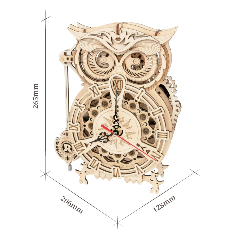 Robotime ROKR 3D Wooden Puzzle Owl Clock Model Building Kit Toys for Children Kids Boys LK503-animated-img