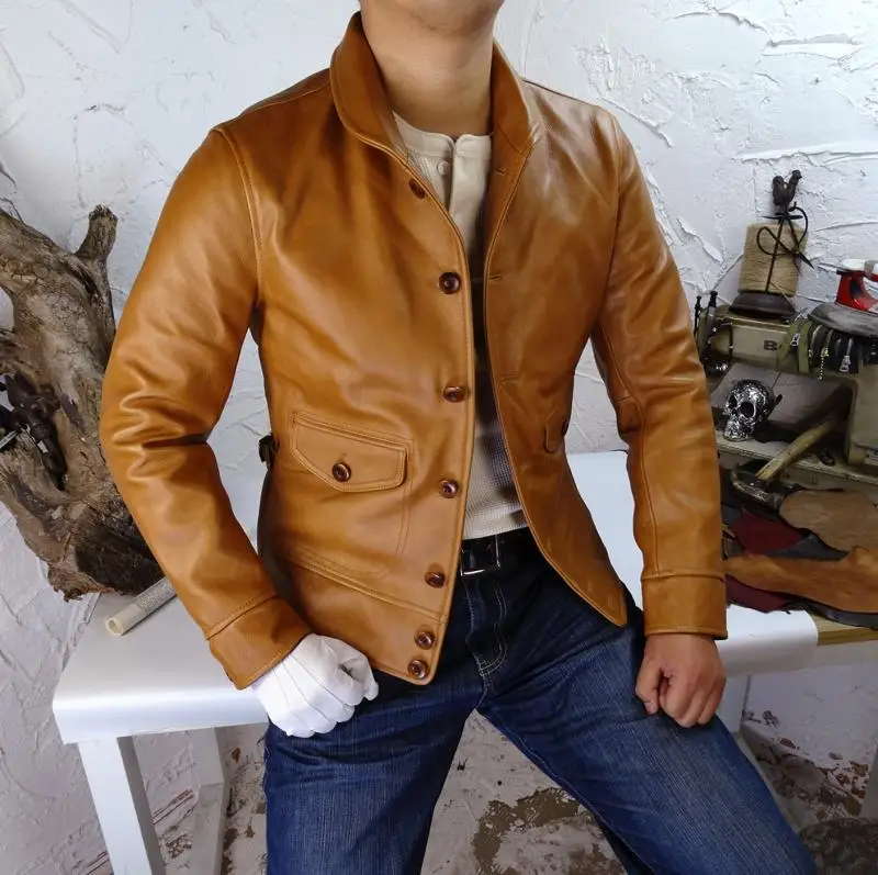 Campus Cowhide Leather Jackets Man 