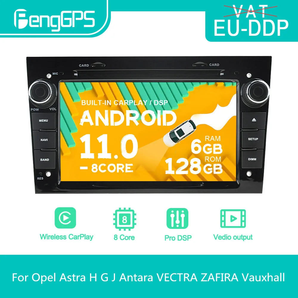 8-Core Android 12 Autoradio pour Opel Vauxhall Astra H Corsa C/D Antara  Zafira Meriva Support GPS Sat Nav Carplay Android Auto DSP Bluetooth WiFi  Dab