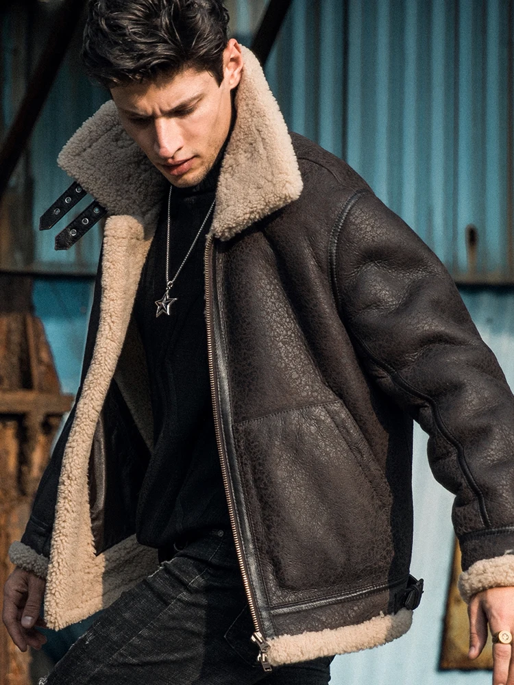 New Mens Shearling Coat Genuine Leather 