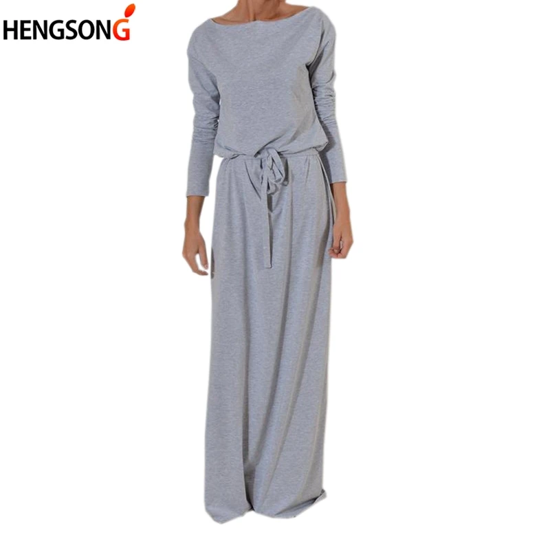 Autumn Women Long Maxi Dress Slash Neck 
