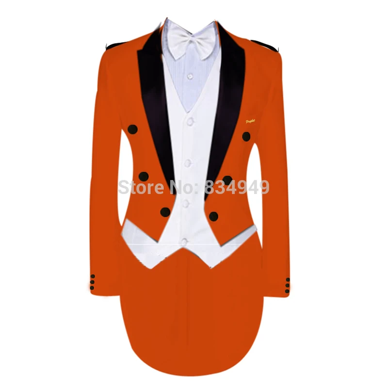 PREMIUM Custom Made to Measure Tailored men's BESPOKE tuxedo,ORNAGE TAILCOAT(Jacket+Pants+Vest-animated-img