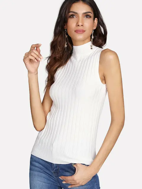 Women Casual Sleeveless Turtleneck Tank 