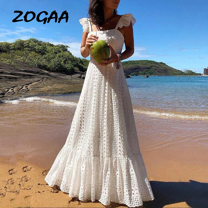 ZOGAA Bohemian White Lace Dress Boho 