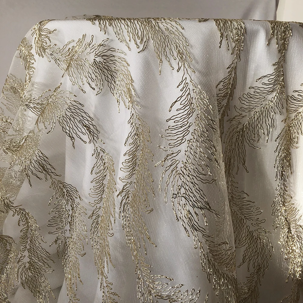Champagne Gold Stiff Mesh Embroidery Table Cloth For Wedding Event Home preview-7