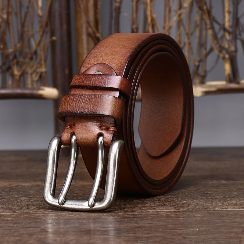 3.8CM Men High Quality Genuine Leather Belt Luxury Designer Brass