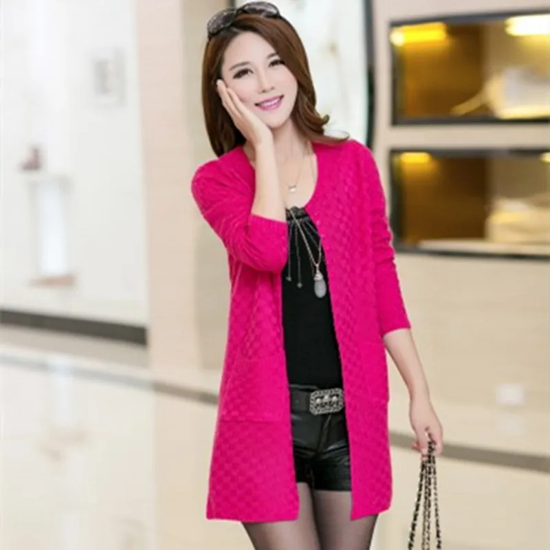 Women Solid Sweater Long Cardigan 