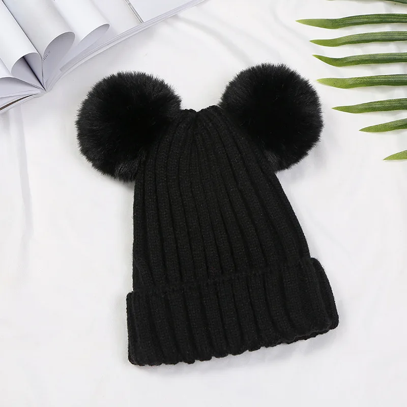 black double bobble hat womens