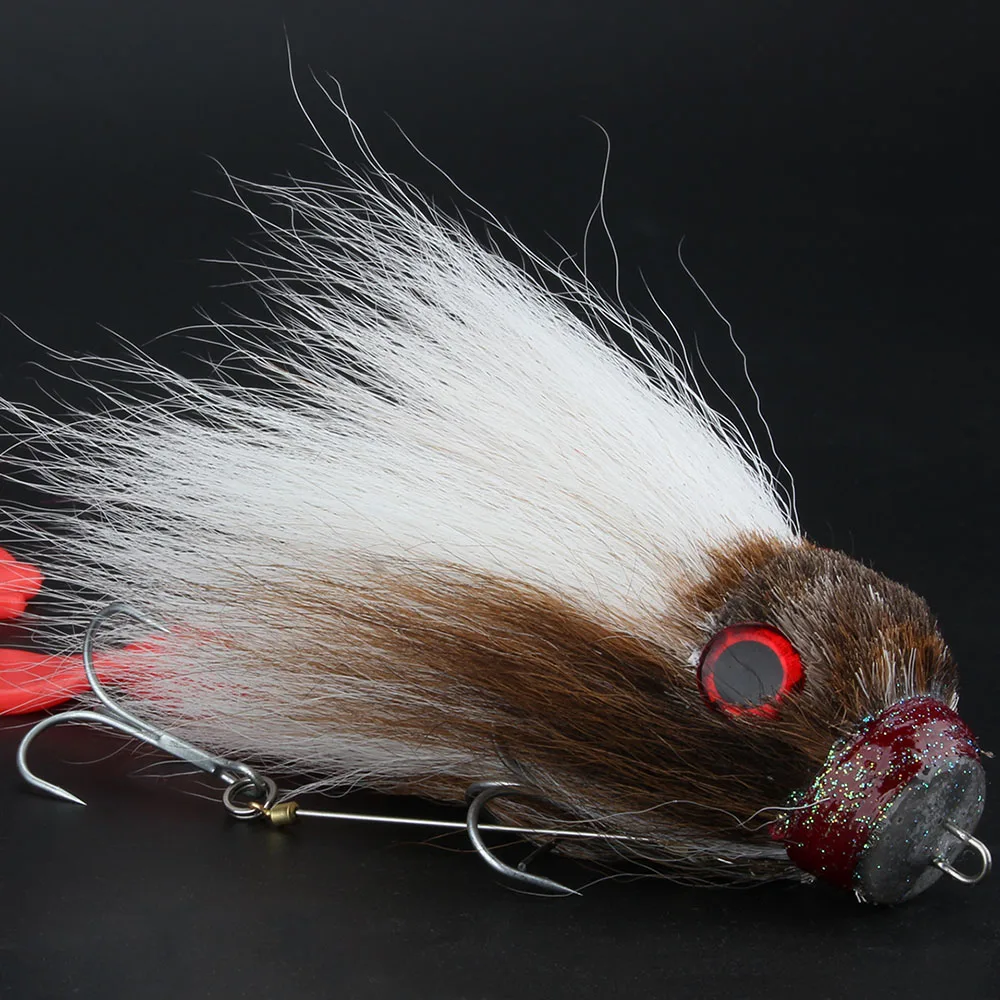 Cumpără Pescuit  Spinpoler Pike Fishing Mouse 3D Eyes Deer Hair Attached  With Plastics Grubs Hooks Baits For Big Pike Catfish Black Bass