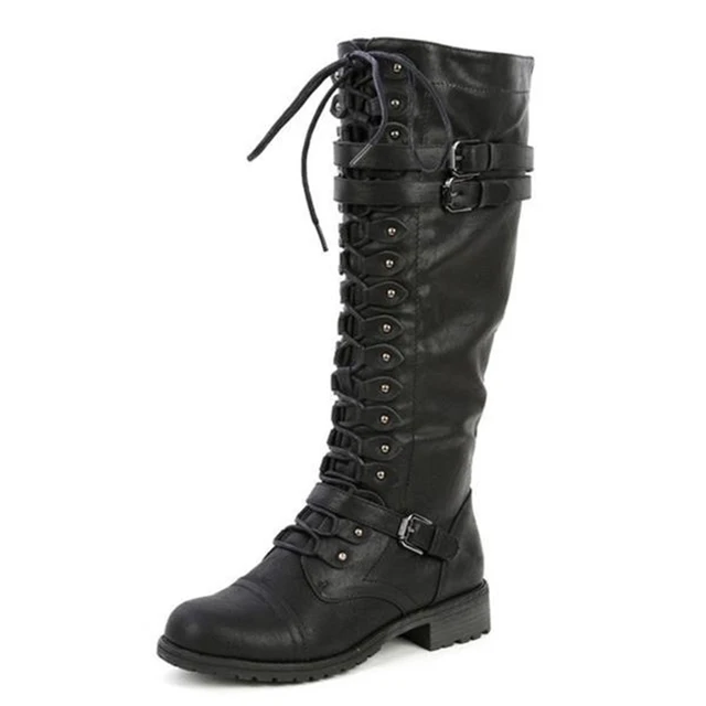 ladies knee high combat boots