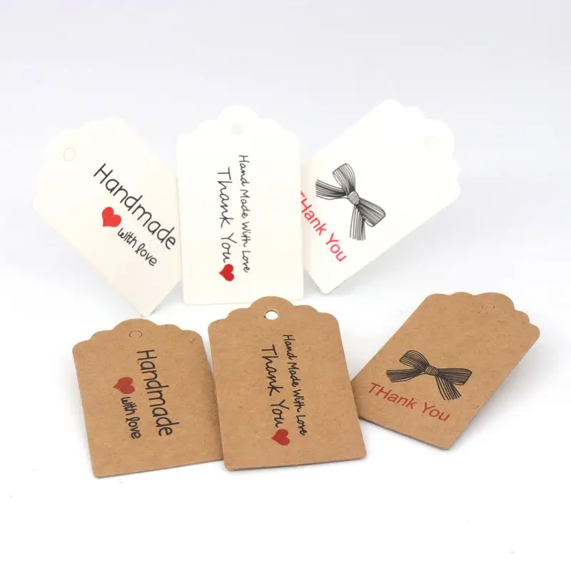 100pcs Kraft Paper Tags with Strings Handmade with Love Hang Tags