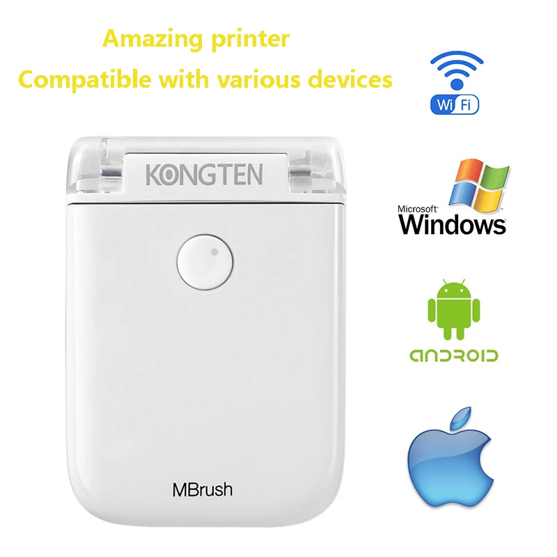 Kongten Mbrush Printer Handheld Portable Mini Inkjet Printer Ink Cartridge for iOS Android Printer Machine DIY for Clothes