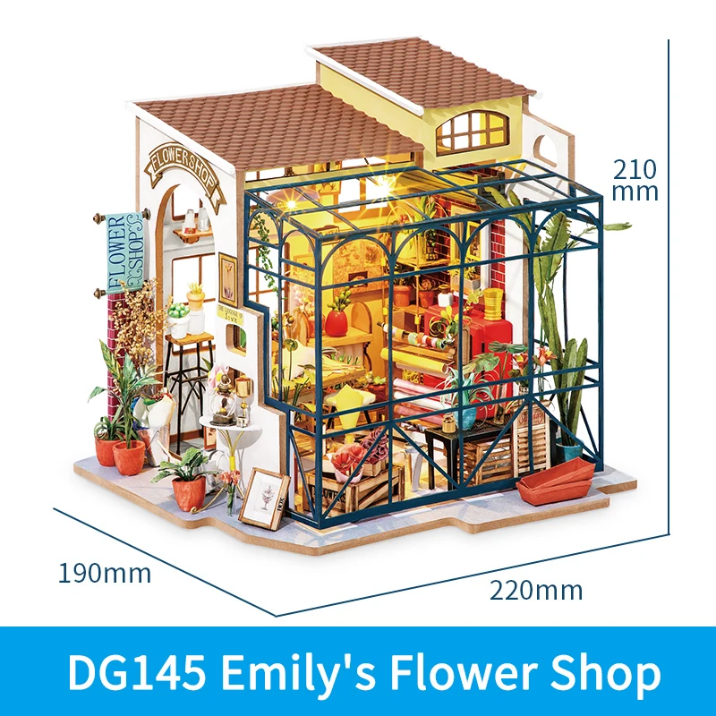 Robotime Rolife DIY Wooden Doll House Emily's Flower Shop Miniature Dollhouse Toys For Children Women - DG145-animated-img