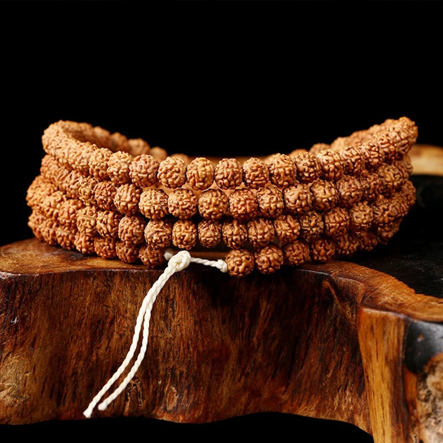 5/7/9mm Natural Rudraksha Mala 108 Beads Hindu Prayer Meditation