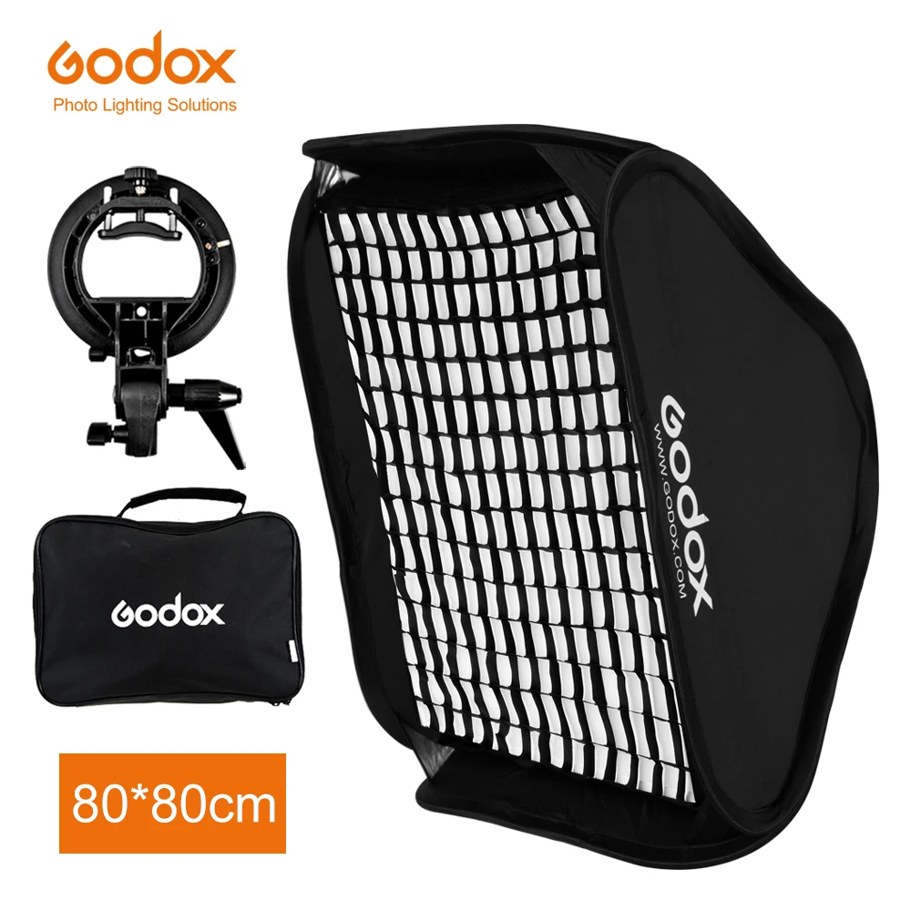 Godox Ajustable Flash Softbox Grid 80cm * 80cm + S type Bracket + Honeycomb Grid  Mount Kit for Flash Speedlite Studio Shooting-animated-img