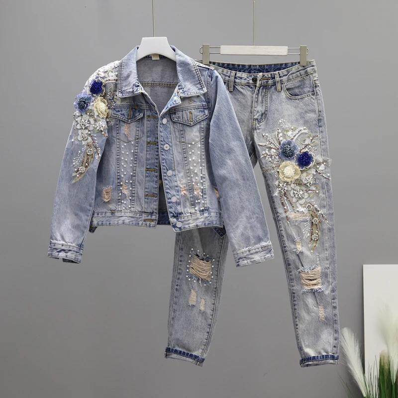 Denim Suit Fashion Outfit Women 
