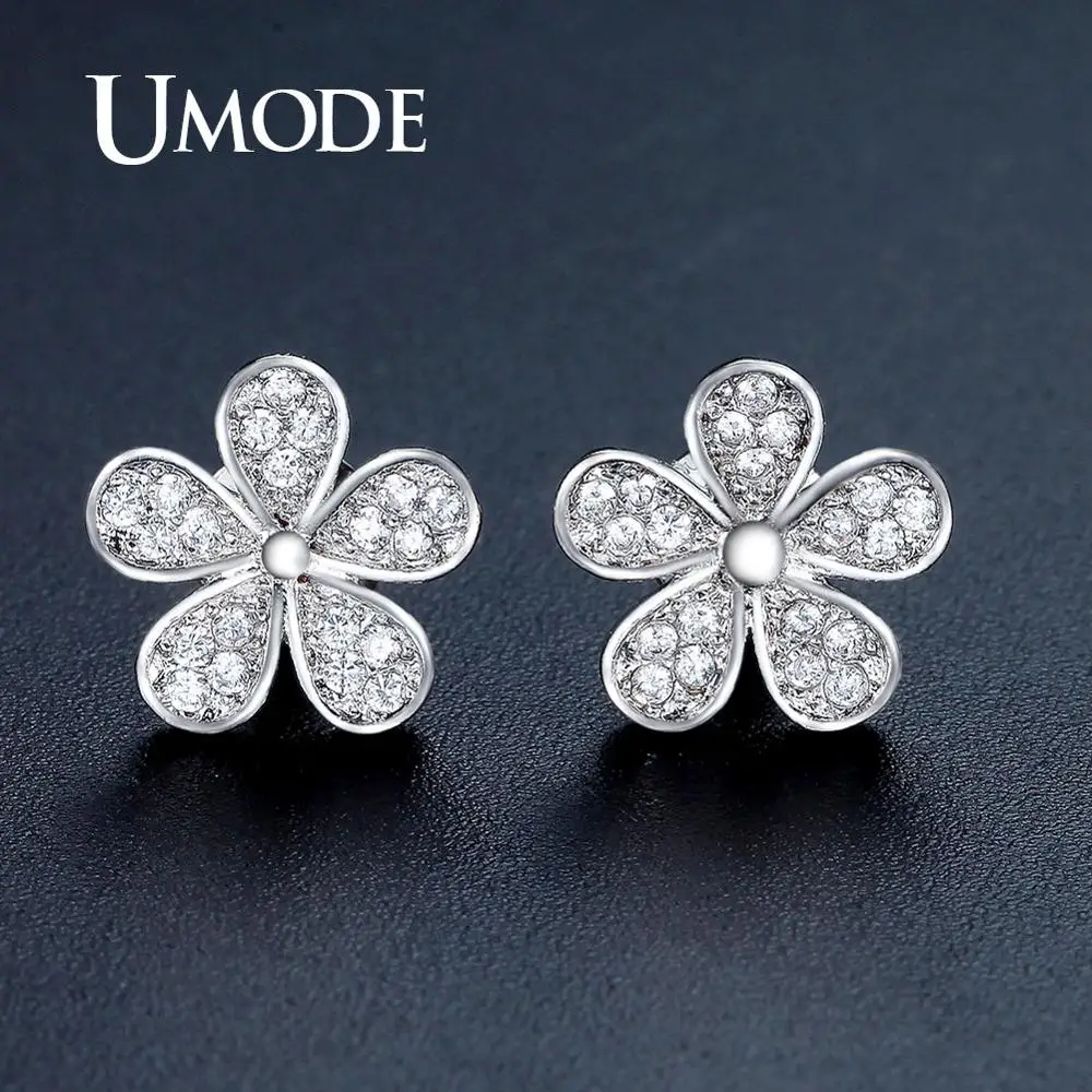 UMODE Cute Flower Shape Stud Earrings for Women White Gold Color Jewelry Fashion Blossom Boucle D'oreille Femme Christmas UE0321-animated-img