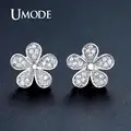 UMODE Cute Flower Shape Stud Earrings for Women White Gold Color Jewelry Fashion Blossom Boucle D'oreille Femme Christmas UE0321