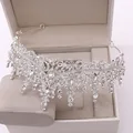 Gorgeous Silver Color Crystal Bridal Jewelry Sets Fashion Tiaras Crown Earrings Choker Necklace Women Wedding Dress Jewelry Set preview-4