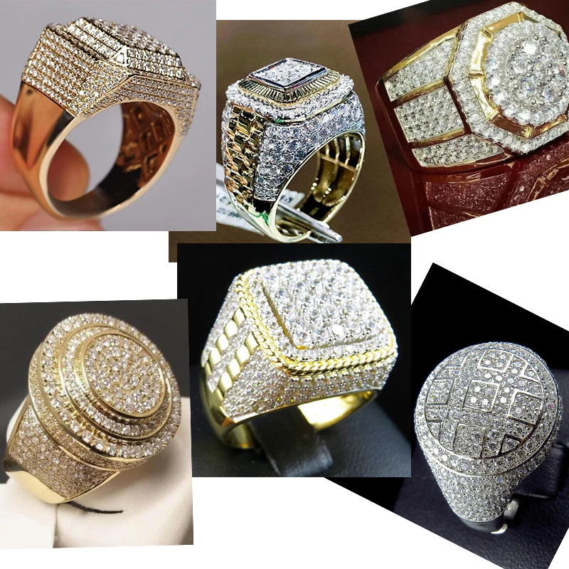 Luxury Male Female Silver color Golden Punk HipHop Crystal Square Round Octagon Zircon Ring For Women Men Wedding Party Jewelry