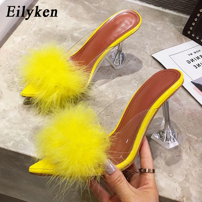 slipper heels with fur