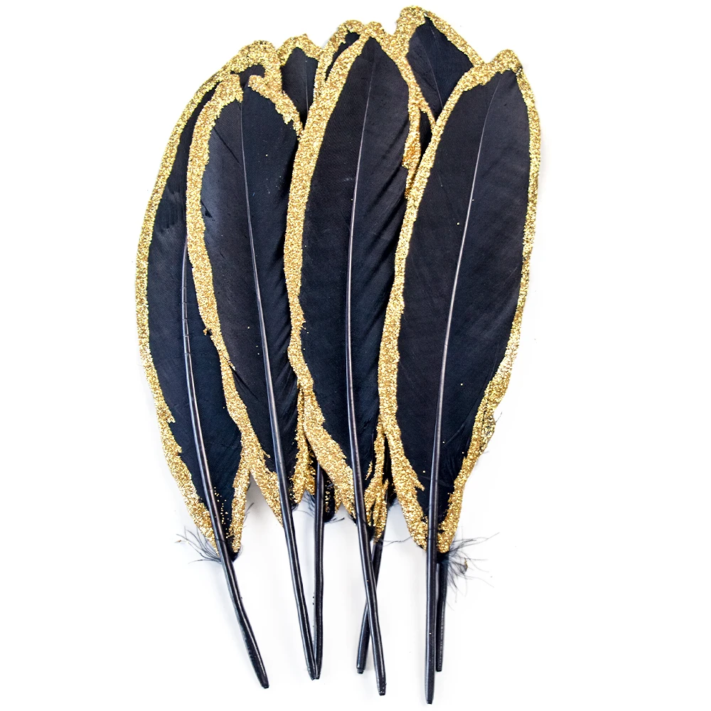 20Pcs Gold Dipped Black Goose Feathers for Decoration Golden Duck Feather  Handicraft Accessories Table Centerpieces DIY Plumas