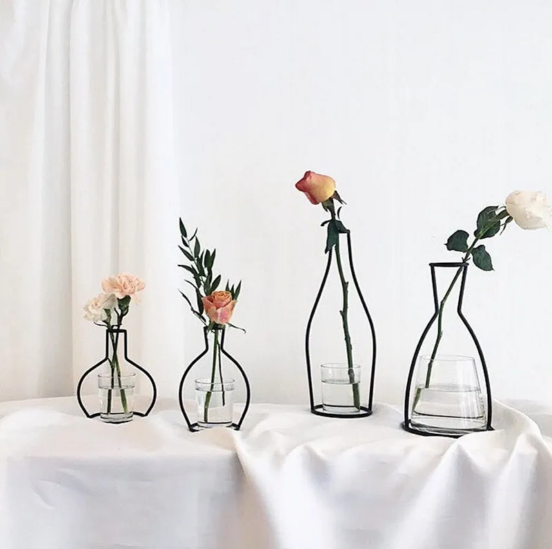 Iron Line Flowers Vases Nordic Retro Decoration Home Metal Hollow Out Plant Holder Tabletop Decor Simplicity Iron Line Vase