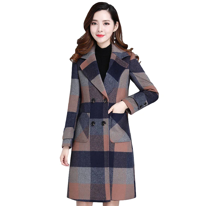 plaid wool long coat