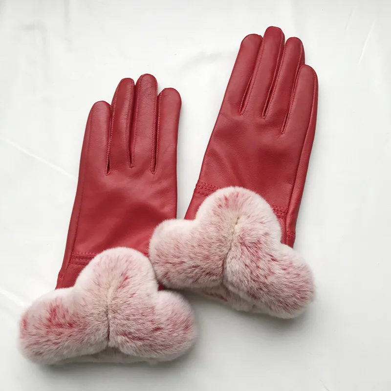 leather fur gloves womens