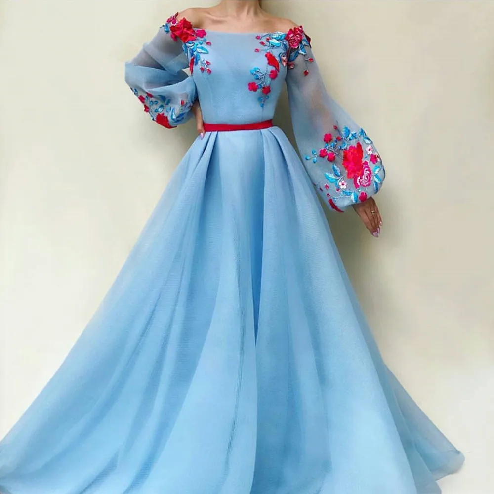 Sky Blue Muslim Evening Dresses 