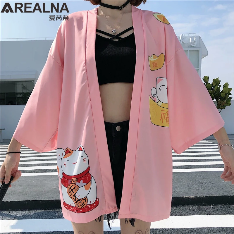 Αγορά Παραδοσιακά | Haori Hombre Anime Kimono Women Summer Lucky Cat  Cardigan Blouse Japanese Traditional Beach Sunscreen Yukata with Belt  Surblouse