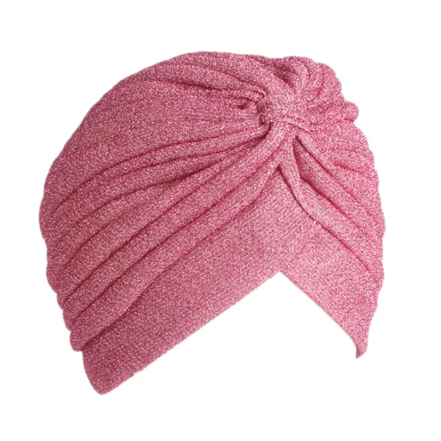 Women Metallic Pleated Turban Shiny 