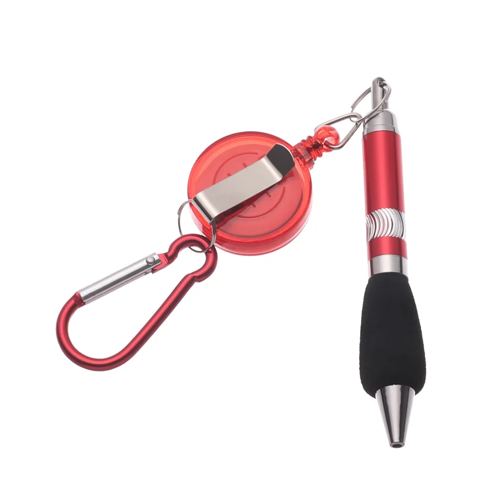 Buckle Metal Retractable Badge Reel BallPoint Pen With Rope Ring Anti-Lost  Pull-String Cable Pen