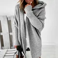 Jodimitty New Women's Knitted Cardigan Sweater With Cap Collar Temperament Bat-shaped Hoodie Soft Loose Back Sstitching Sweater preview-2