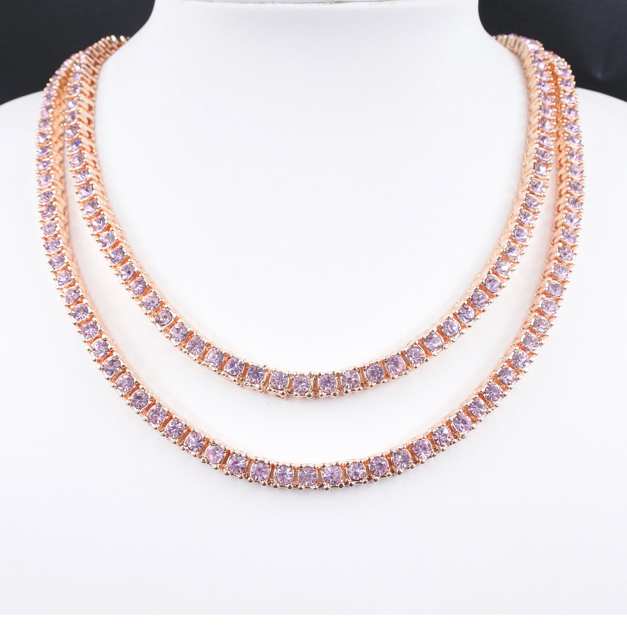 Rose gold pink crystal 1 row tennis 