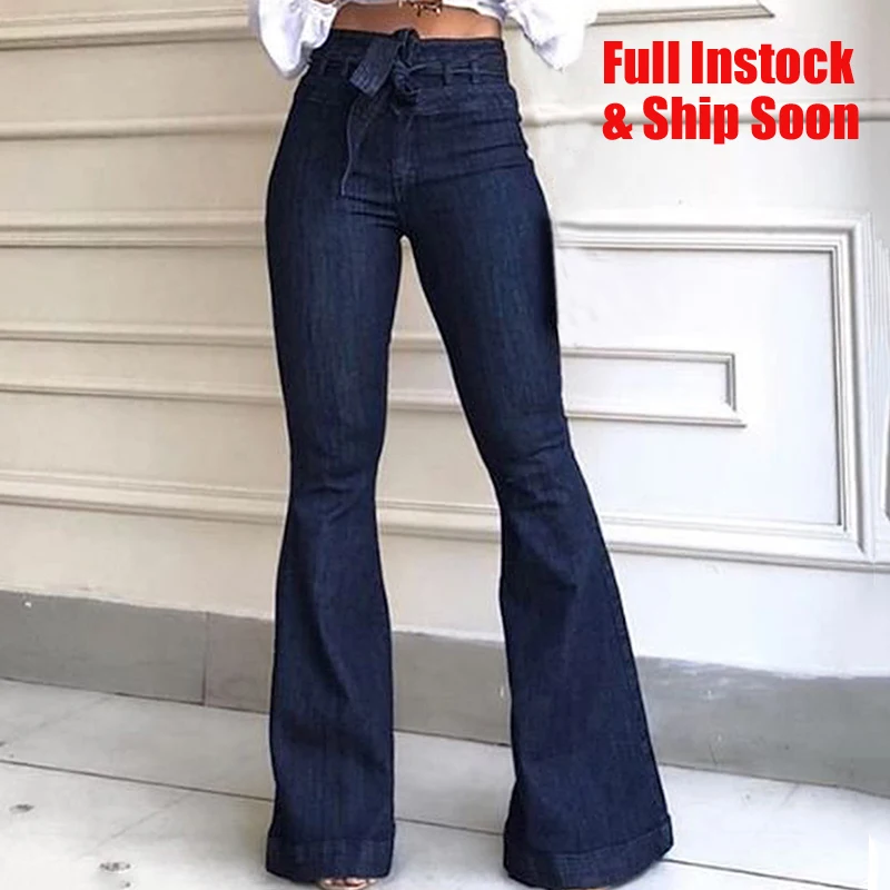 Women High Waist Bandage Wide Leg Denim 